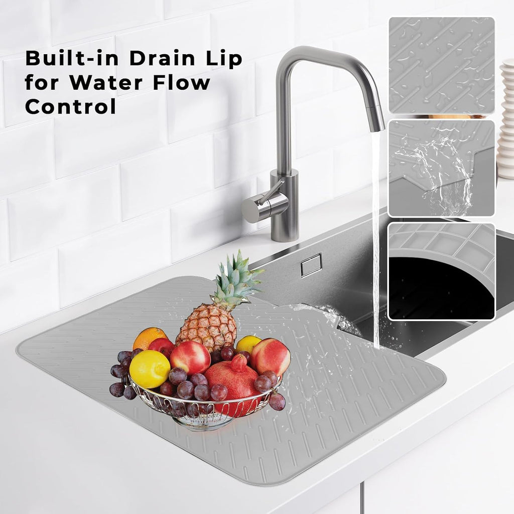 HomeEssentials Silicone Dish Drying Mat for Kitchen - Built-in Drain Lip