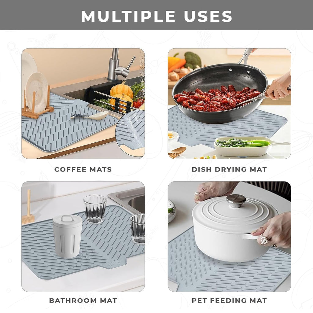 HomeEssentials Silicone Dish Drying Mat for Kitchen - Built-in Drain Lip