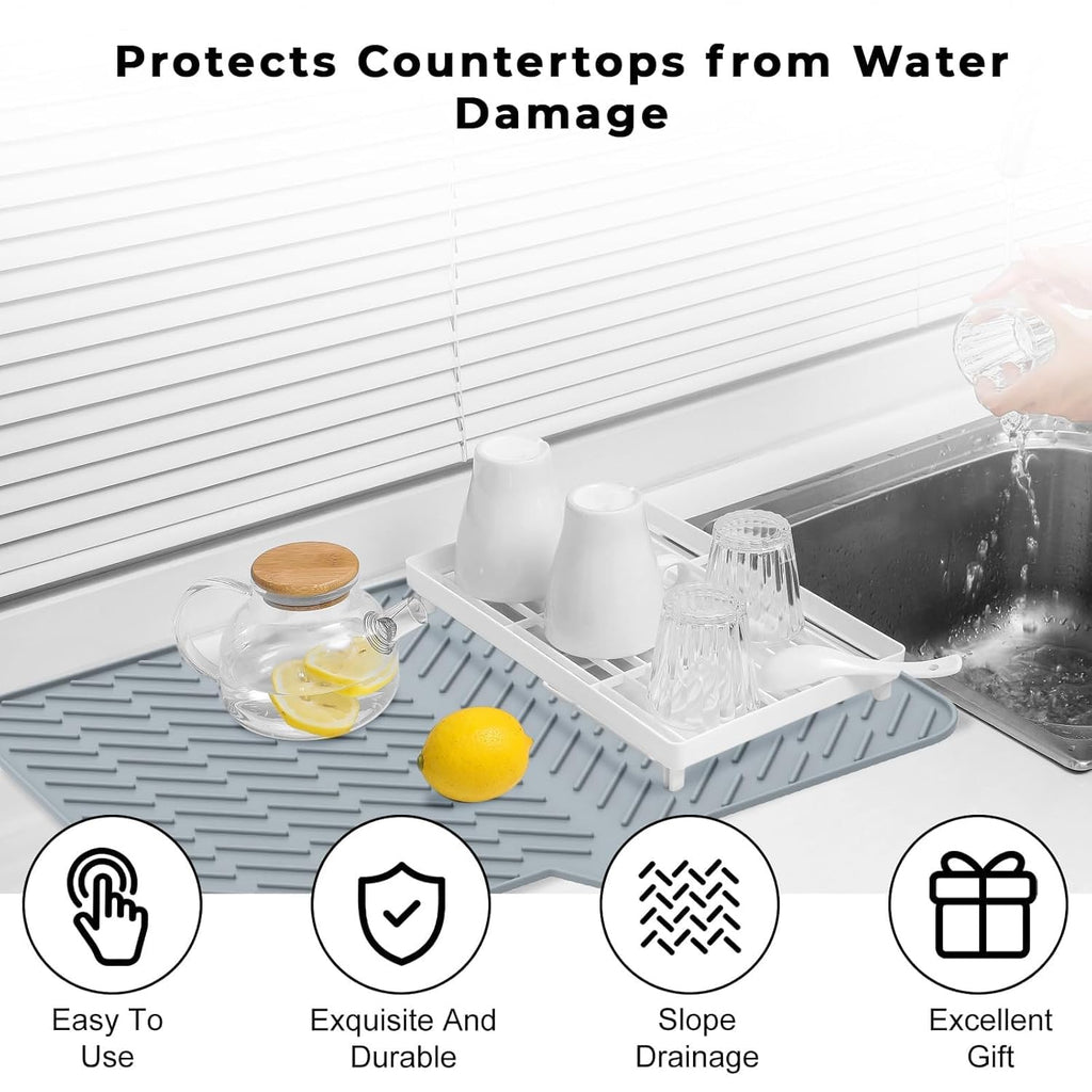 HomeEssentials Silicone Dish Drying Mat for Kitchen - Built-in Drain Lip