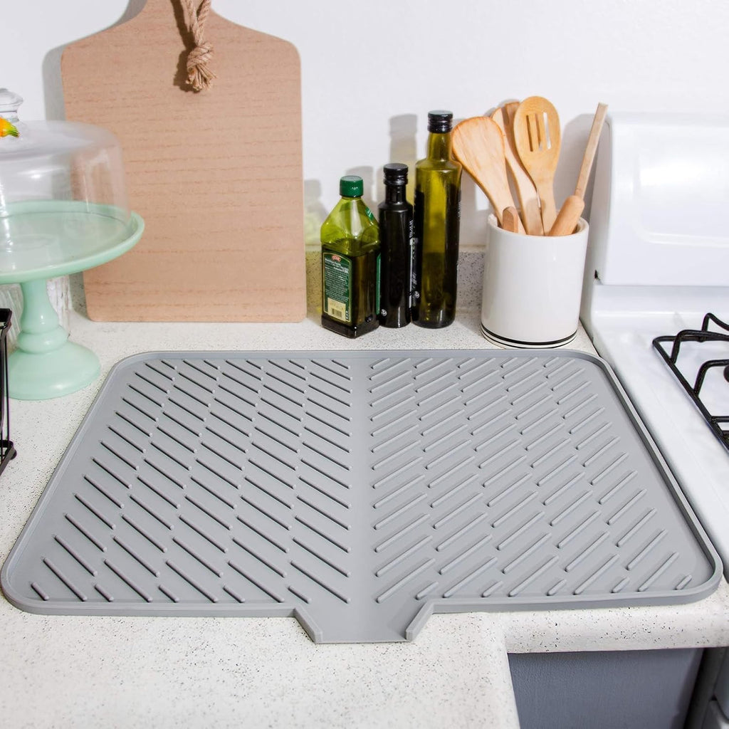 HomeEssentials Silicone Dish Drying Mat for Kitchen - Built-in Drain Lip